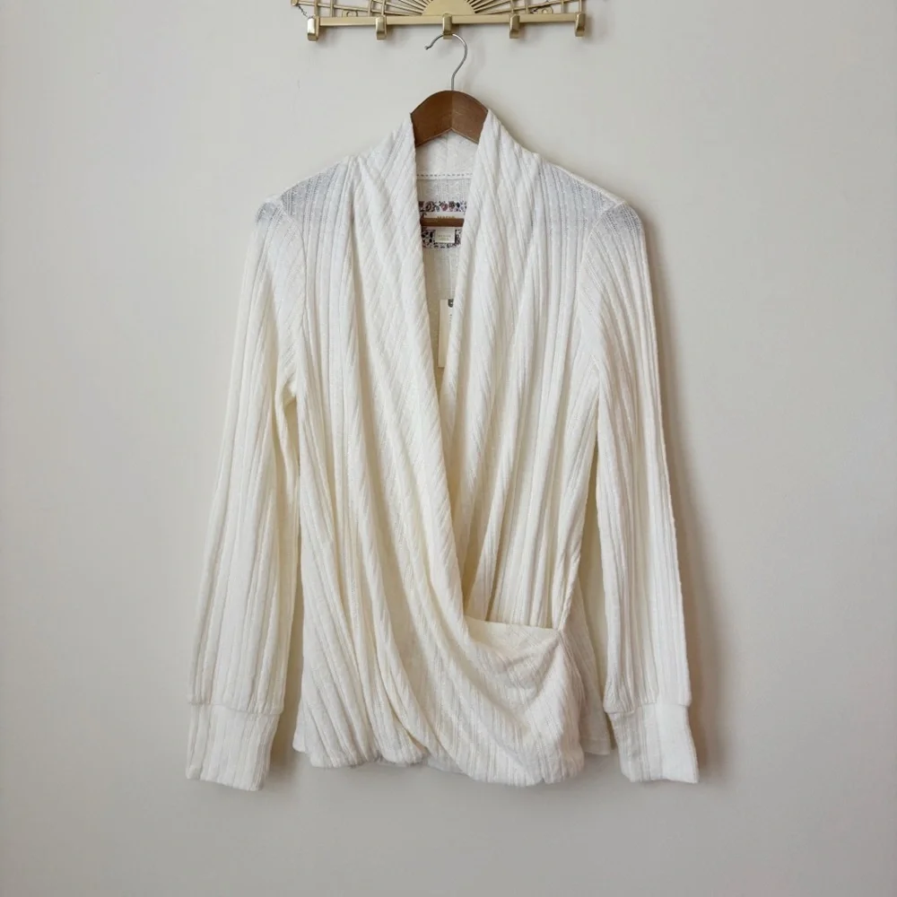 Maeve Ivory Surplice Sweater Medium NEW NWT Anthropologie